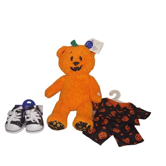 Build-A-Bear Pumpkin Glow Bear Bundle Shoes & Jack-O-Lantern Outfit 17in - Picture 1 of 8